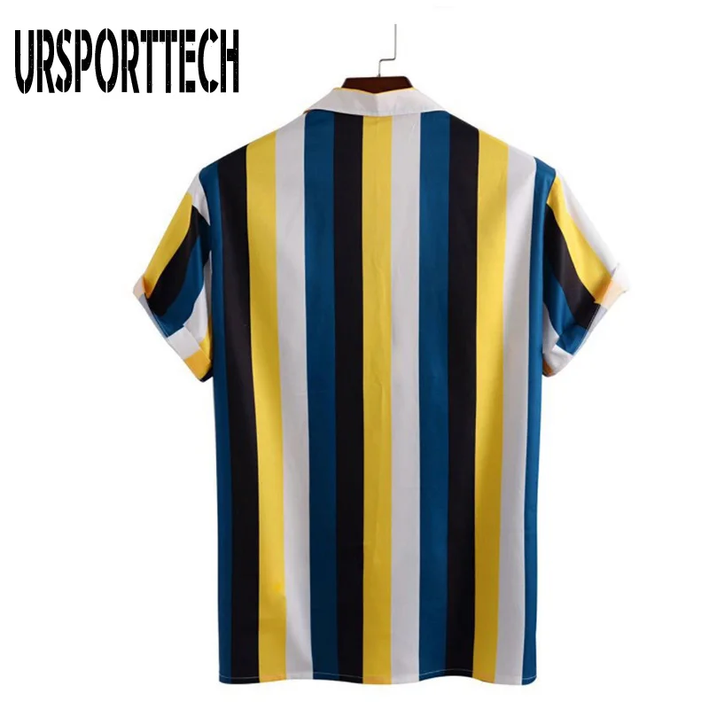 URSPORTTECH New Arrival Men's Shirts Men Beach Vacation Striped Shirts Camicias Button Wild Shirts Short-sleeve Blouses Tops