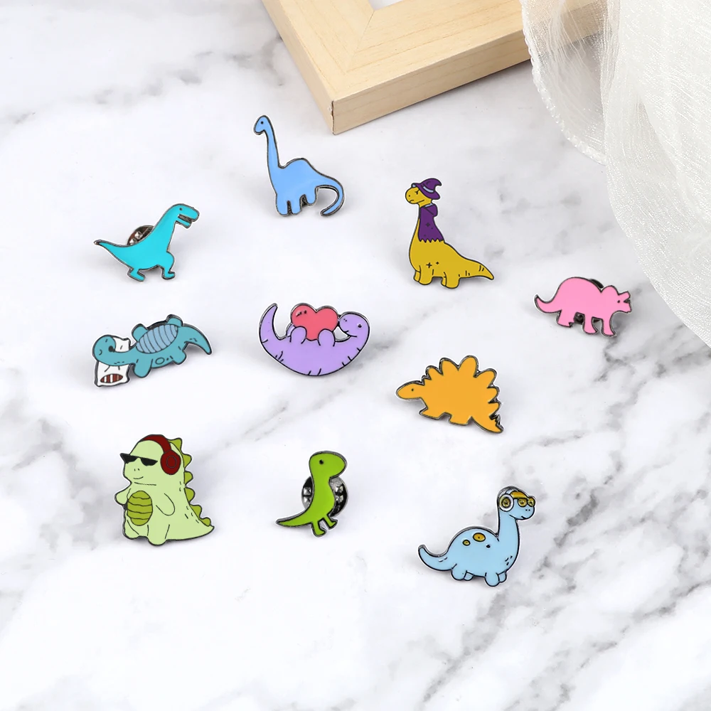 10 Style Cute Dinosaurs Enamel Pins Creative Animal Brooches Kids Backpack Decoration Jewelry Women Coat Lapel Pin Badges Gift