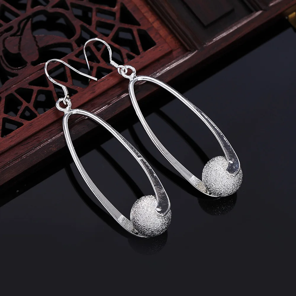 Trendy design silver color frosted bead drop earrings fashion party jewelry woman dangles earrings best gift new arrival