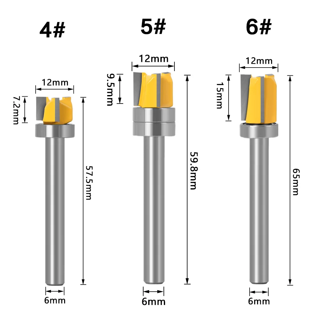 Broca de fresadora de 6MM, plantilla de tallado de madera, embellecedor de bisagra, fresadora de extremo recto, herramienta de limpieza al ras, 1 ud.