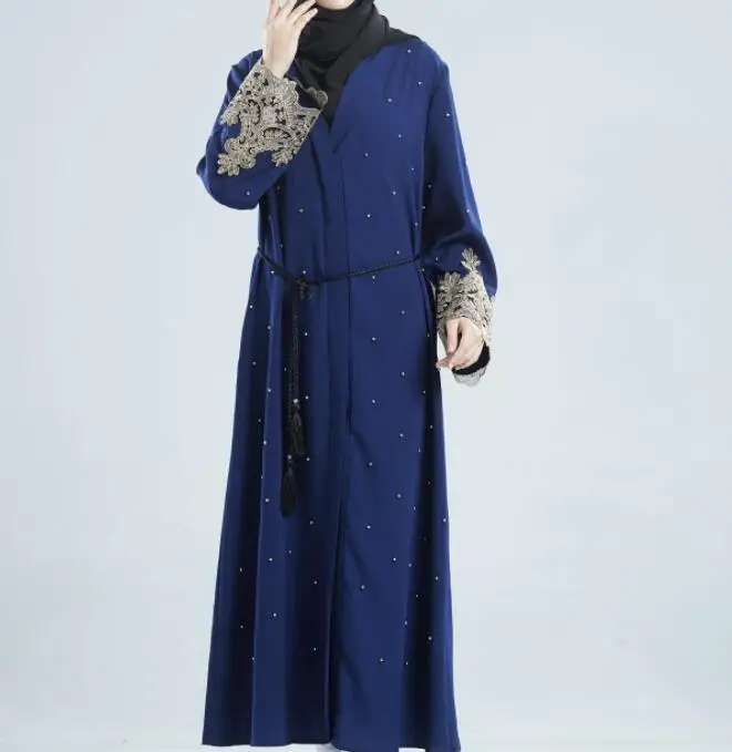 New Muslim maxi dress embroidery robes handmade bead cardigan fashion abaya