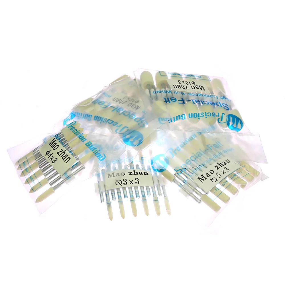 12 pcs/bag Wool Felt Polishing Bobs 3mm Shaft Mounted Point for Molds Mirror Polishing Drill Rotary Power Tool
