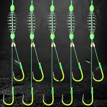 5 Pcs/Set Double Hook Fishing Line Stainless Steel Barbed Carp Hooks Bait Feeder Spring Fish Hook Tools Accessories fishing 1