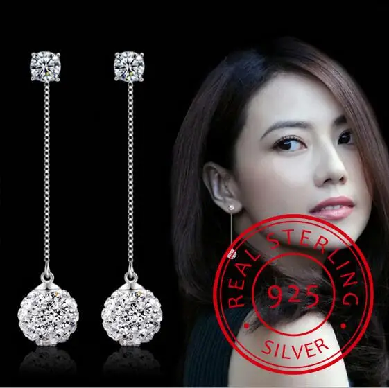 Wholesale Fine Jewelry New Design Rhinestone Crystal 925 Sterling Silver Long Drop Earrings for Women Girls Gift