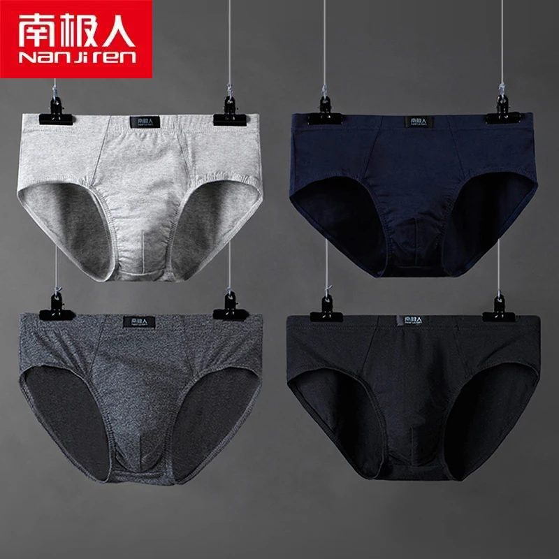 NANJIREN Men Underwear Men Briefs Solid Color Mid-Rise Breathable Seamless Comfortable Cotton Sexy Fashion Men Briefs 4pcs