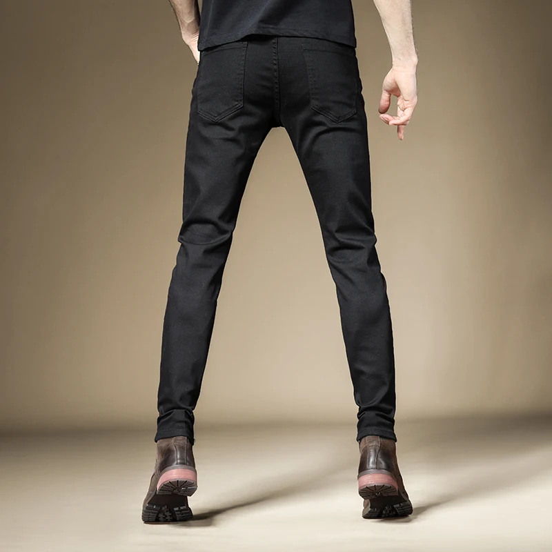 Black Jeans Men Casual Stretch Slim Fit Pants Korean Style Solid Color Straight Denim Trousers