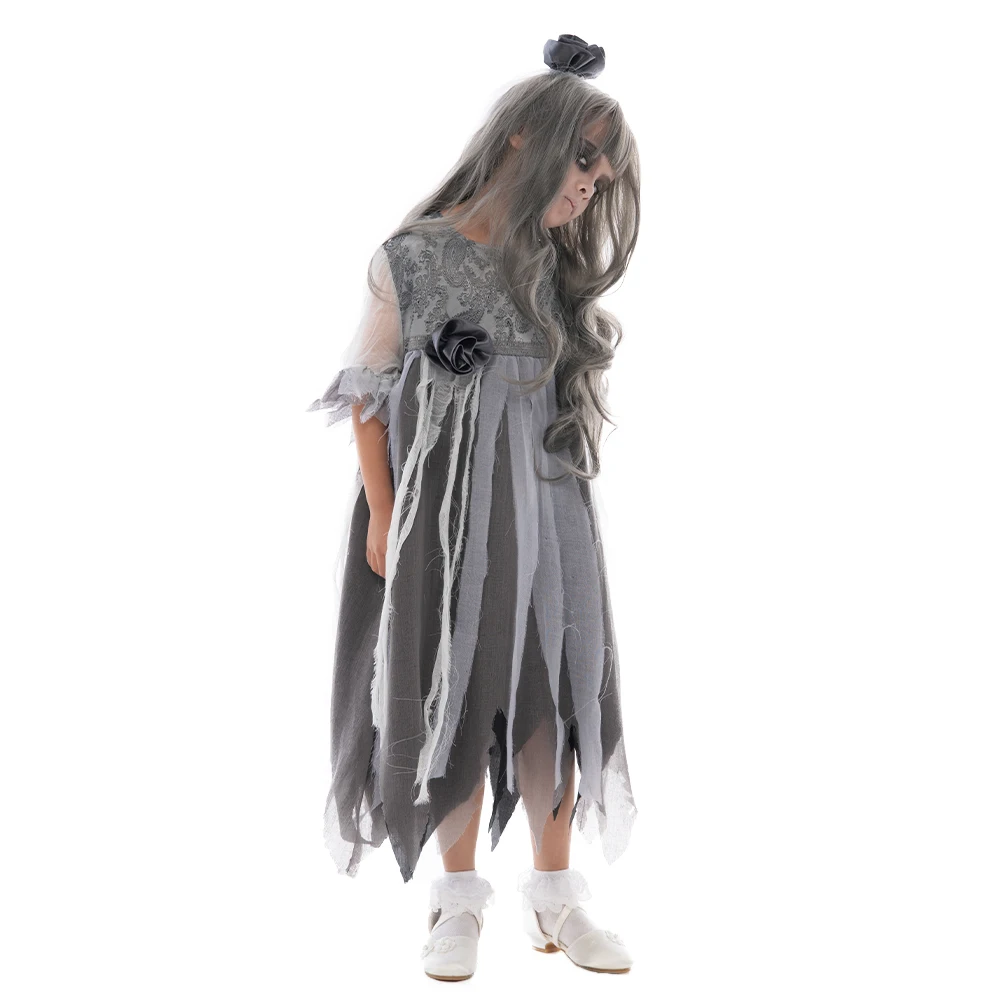 Eraspooky Gothic Girls Ghost Bride Dress Cosplay Halloween Costume For Girl Scary Demon Day of the Dead Festival Fancy Dress