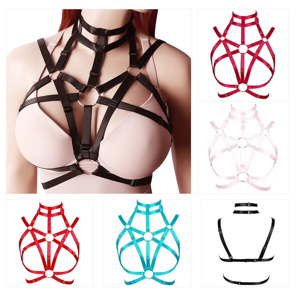 

Red Women Erotic Black Harness Charming Sexy Lingerie Bondage Elastic Cupless Cage Underwear