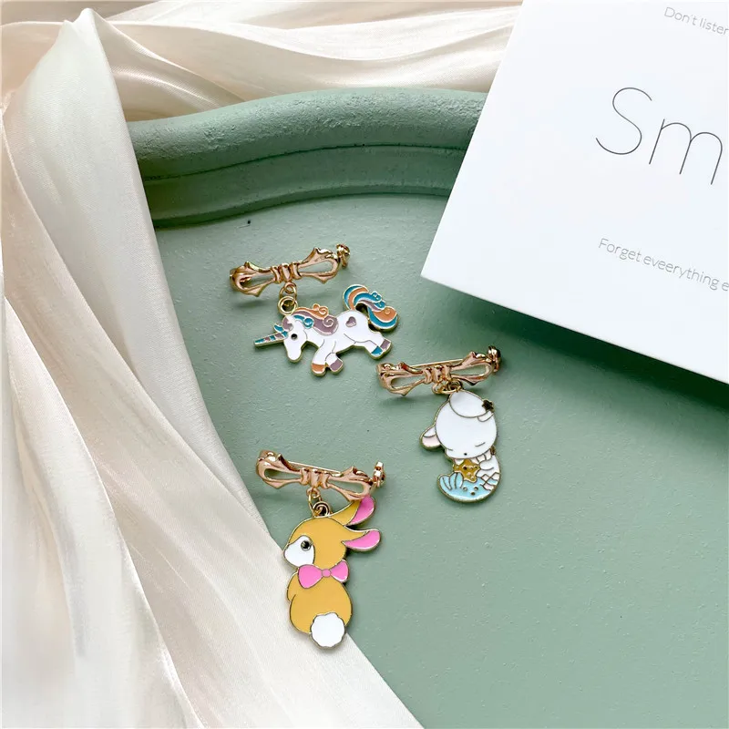 Fun Cartoon Unicorn Rabbit Enamel Pendant Brooches For Women Girls Cute Animal Lapel Badge Pins Bag Clothes Jewelry Gifts