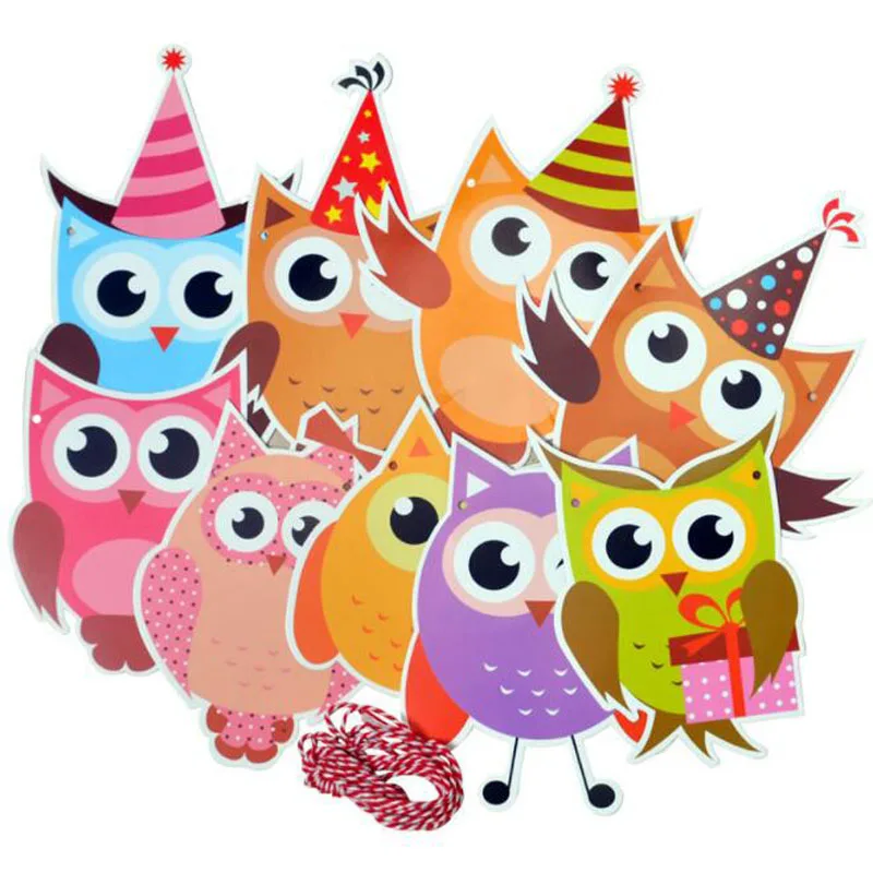 100pcs Cartoon Owl Banner Kids Birthday Party Decoration Paper Garland for Bird Theme Party Venue Backdrop Decor