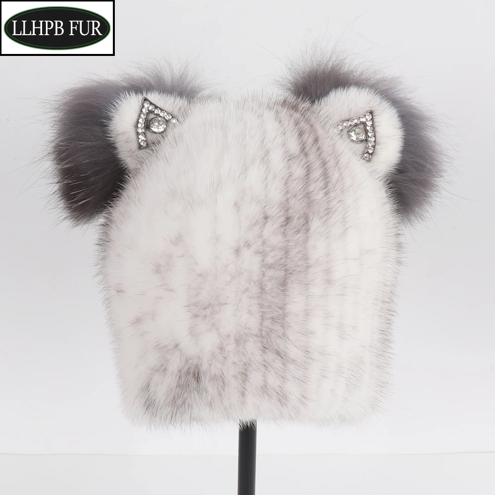 

New Arrival Lady Knitted 100% Natural Mink Fur Skully Hat Women Lovely Real Mink Fox Fur Cap Winter Warm Luxurious Real Fur Hats