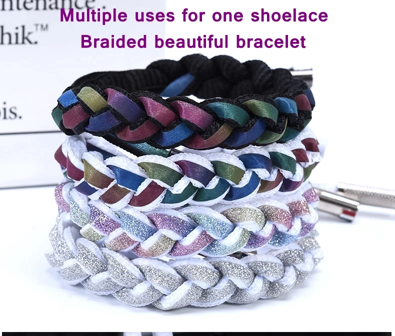 Reflektierende Schnürsenkel Laser-Pailletten-Schnürsenkel Geflochtenes Armband Sneaker-Laufschuh-Schnürsenkel für Erwachsene und Kinder – Detail 7