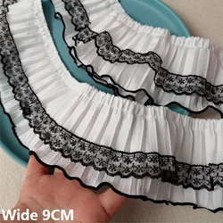 9CM Wide White Black 3d Pleated Chiffon Fabric Embroidery Fringe Ribbon Lace Edging Trim Dress Guipure Splicing Sewing Materials