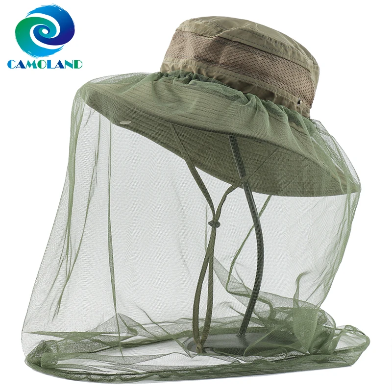 CAMOLAND Anti Mosquito Bug Bee Insect Mesh Hat Women Men Summer UPF50+ Sun Hat Outdoor Camping Fishing Face Mesh Net Caps