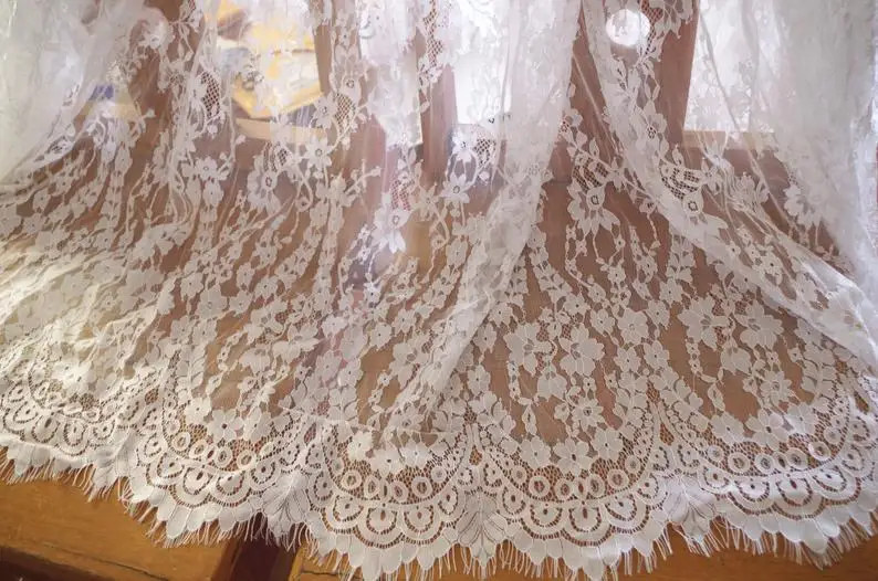 3 yards wide Chantilly Lace Fabric French Lace Fabric With Scallops Double Motif Lace Fabric | off white