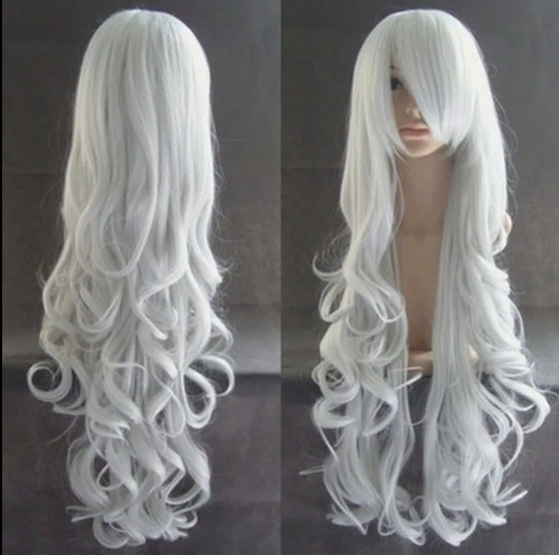 Long Curly Anime Cosplayวิกผมเครื่องแต่งกายสีแดงสีชมพูสีเทาเงินสีบลอนด์สีดำ60ซม.วิกผมสังเคราะห์