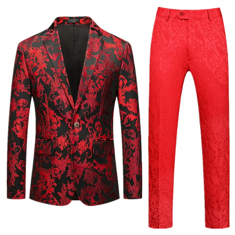 Classic Men's Jacquard Dress Suits Size S M L XL XXL 4XL 5XL 6XL Slim Fit Men Business Wedding Banquet Blazers Jacket and Pants