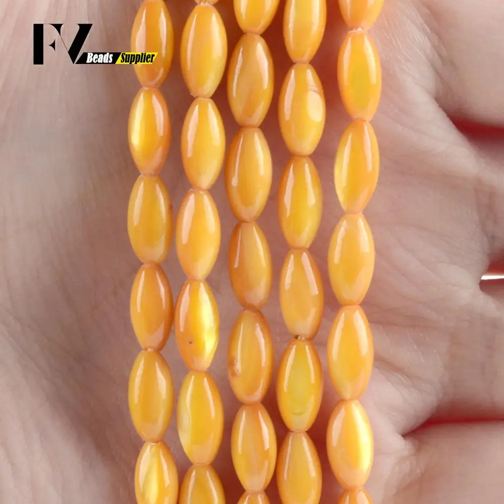 Natural 5*10mm Yellow Rice Shape Shell Beads For Needlework Jewelry Making Spacer Stone Beads DIY Bracelet Accessories 15\