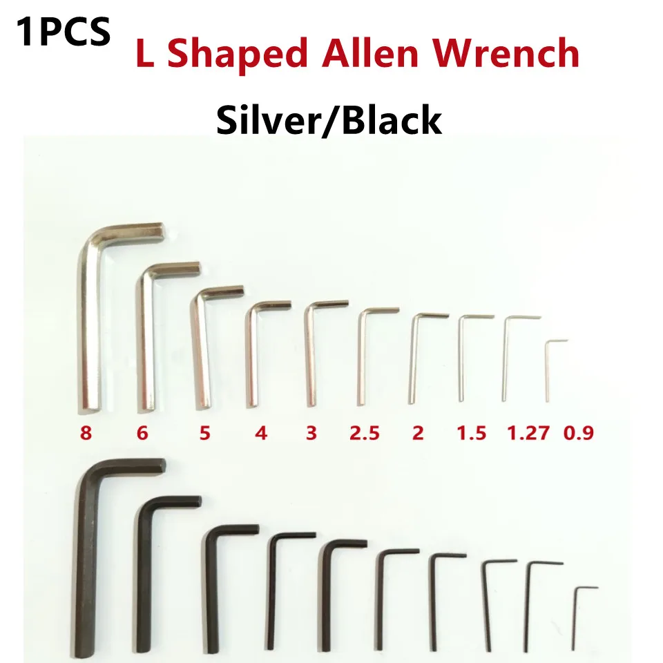 1 pçs allen chave l em forma de prata preto hex chave allen hexagonal 0.9mm 1.27mm 1.5mm 2mm 2.5mm 3mm 4mm 5mm 6mm 8mm