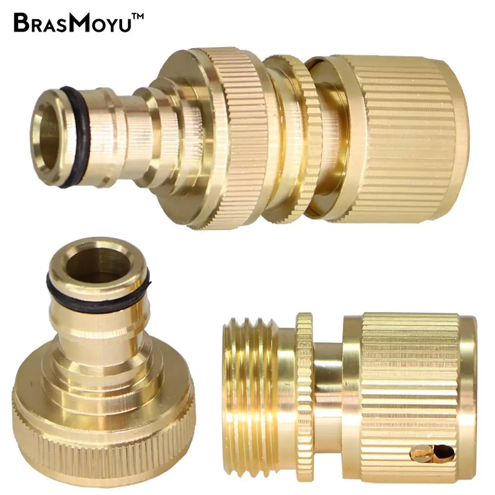 

Garden Hose Quick Connect Solid Brass Pipe Joint GHT 3/4 Inch Threaded Joints Easy Connection To Faucet Water Pipes Connector