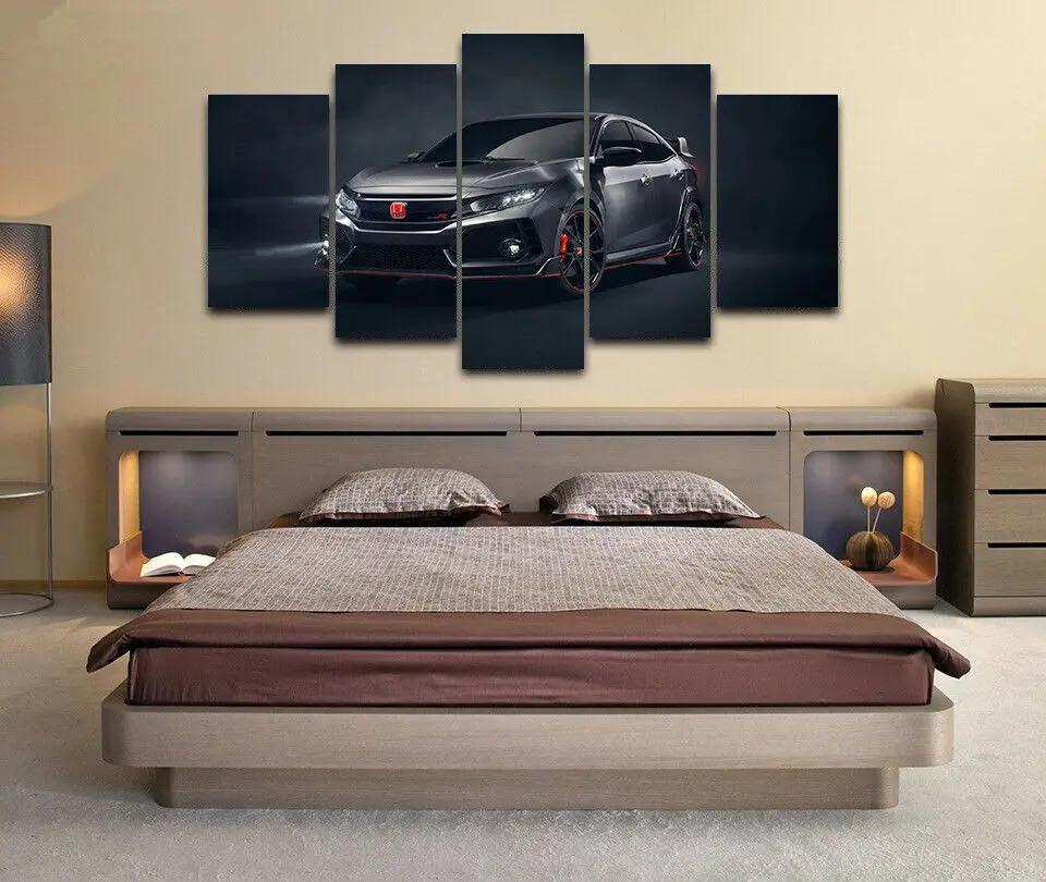 No Framed Canvas 5Pcs Honda Civic Type R Sports Car Wall Art Posters Pictures Home Decor Paintings Decorations