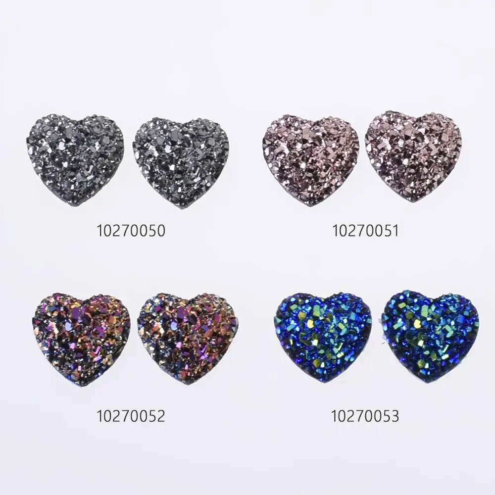 

12mm Heart Druzy Cabochon Druzy Beads Druzy Earring Kit Druzy Studs Set 50PCS