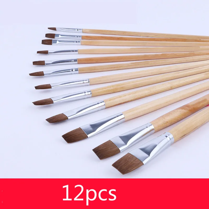 12Pcs Watercolor Paint Brushes Set Nylon Hair Painting Brush Variety Style Short Rod Oil Acrylic Painting Brush Pen Art Supplies