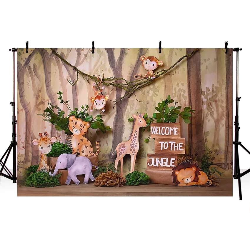 Floresta selva pano de fundo menino safari festa de aniversário macaco leão selvagem uma fotografia fundo photo studio adereços decoração photozone