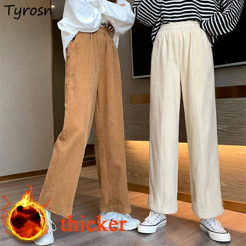 Thicker Ankle-length Pants Women All-match Corduroy Autumn Vintage Elastic Waist Comfort Designed Streetwear Japanese Style Chic