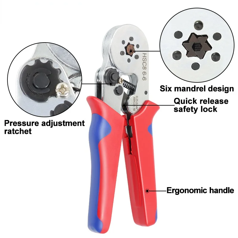 Tubular Terminal Crimping Pliers HSC8 6-4/6-4A/6-6 wire mini Ferrule crimper tools YEFYM Household electrical kit