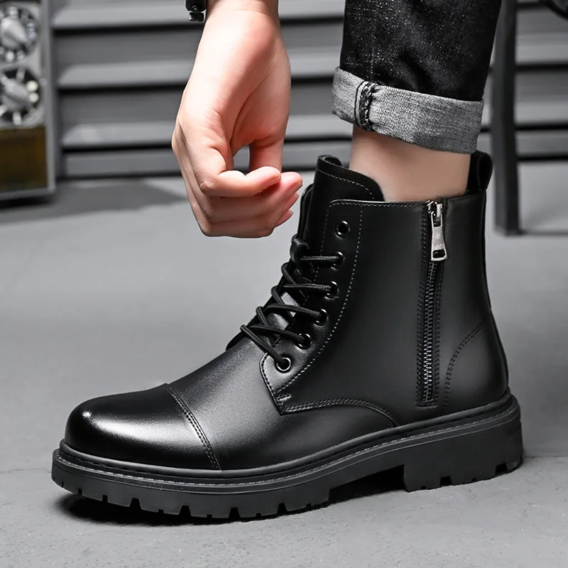 

men casual business office formal dress genuine leather boots tide platform shoes handsome cowboy boot spring autumn ankle botas