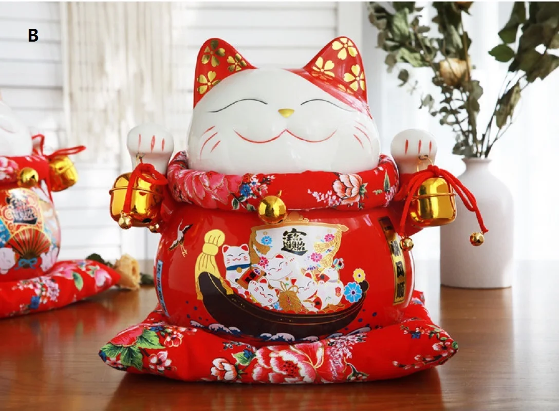 Ceramic Lucky Cat Piggy Bank Cute Smiling Face Shop Opening Ornament Creative Gift Festival Decoration