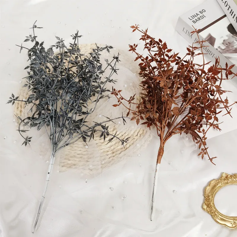 38cm Simulation Rose Grass Gold Blue Misty Broken Maple Leaf Base Festival Wedding Decoration Flower Arrangement Hotel Decor