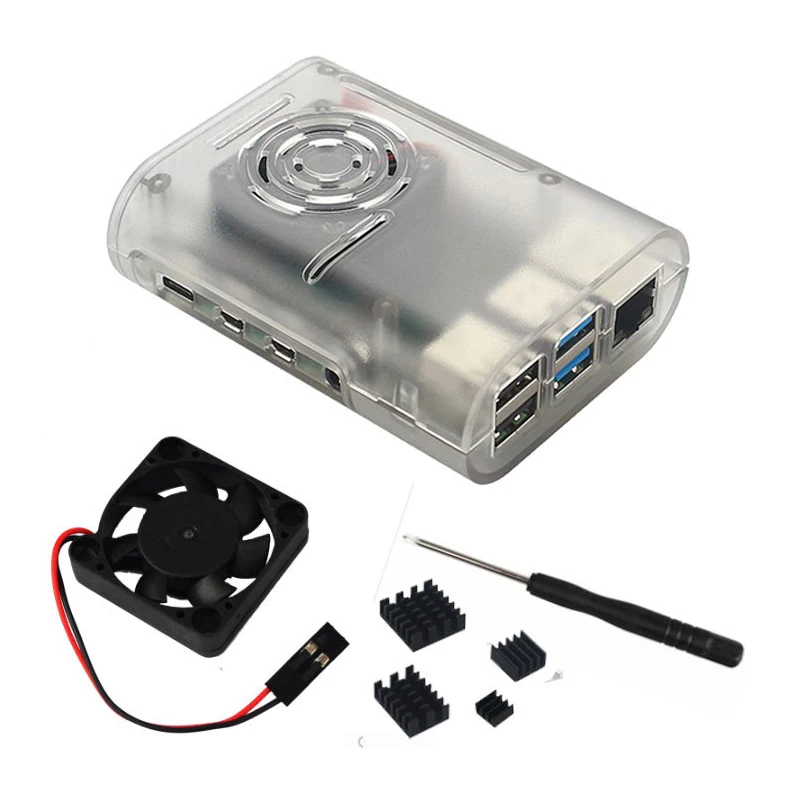 Raspberry Pi 4 Model B ABS Case Shell BOX with Cooling Fan and Heatsinks Kit  Transparent Black White