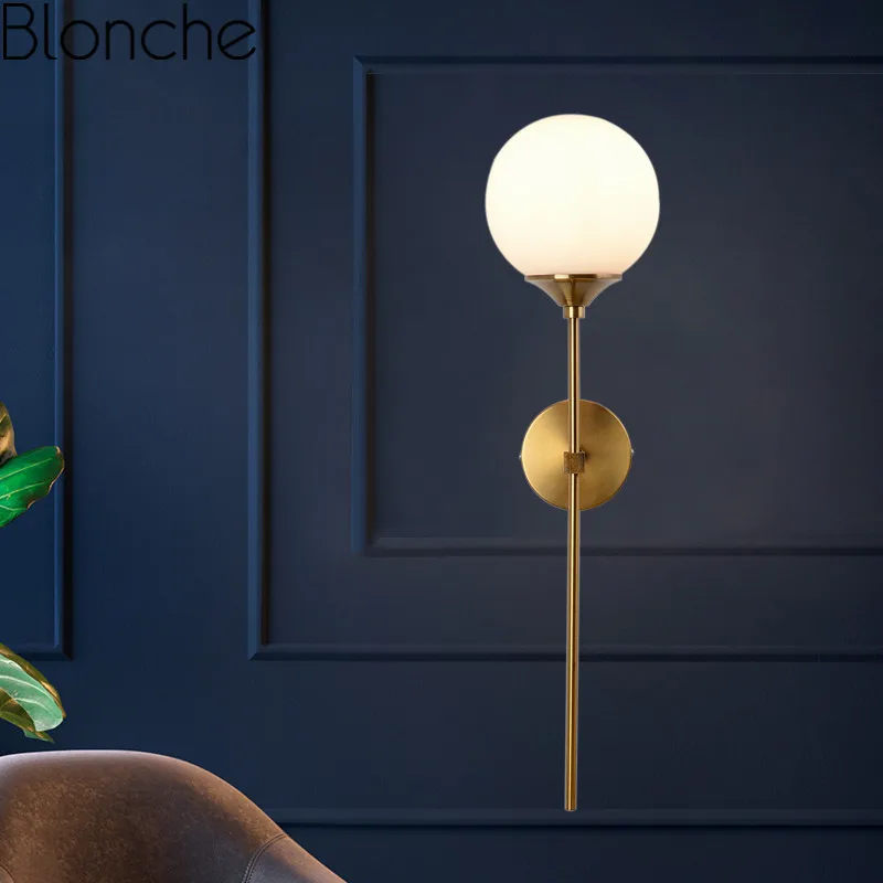 Modern Nordic Glass Wall Lamp Gold Metal Wall Sconce Bedroom Bedside Light Fixtures Bathroom Mirror Light Industrial Decor E14