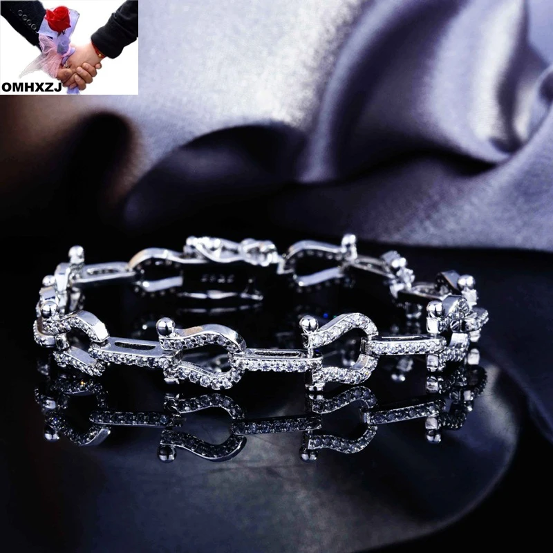 

OMHXZJ Wholesale BA240 European Fashion Fine Woman Girl Party Birthday Wedding Gift Shiny AAA Zircon 18KT White Gold Bracelet