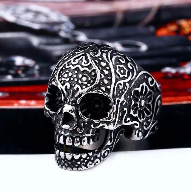 Beier 316L stainless steel ring hot sale punk biker skull man Classic Garden Flower Skull ring fashion jewelry  LLBR8-071R