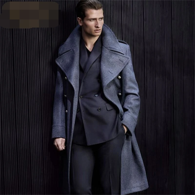 

Men's windbreaker European big brand winter long over-the-knee woolen coat large lapel woolen coat thick
