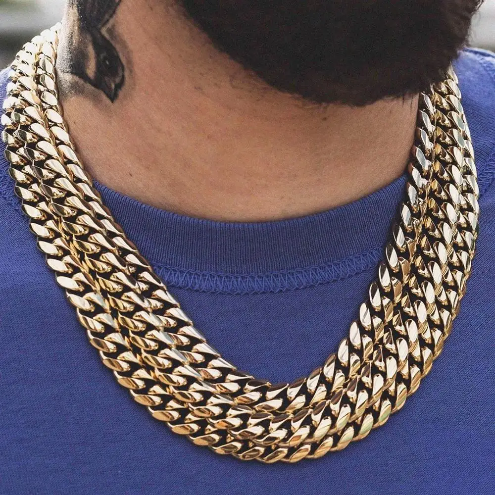 D&Z 6mm-18mm Stainless Steel Miami Cuban Necklace Classical Cuban Link Choker Chain Men's Hip Hop Jewelry