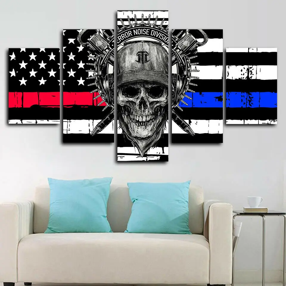 

Motorcycle Gangs Flag Skull 5 Pcs Canvas Picture Print Wall Art Canvas Painting Wall Decor for Living Room Poster No Framed