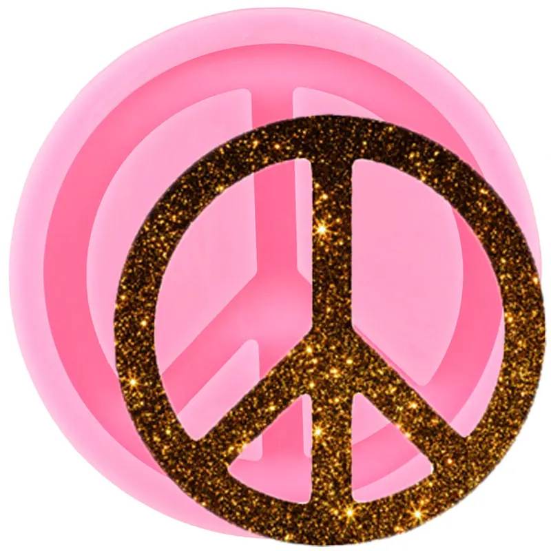 Shiny Glossy Round Peace Sign Keychains Silicone Mold Polymer Clay Pendant Molds Fashion Jewelry DIY Handmade Charms Moulds