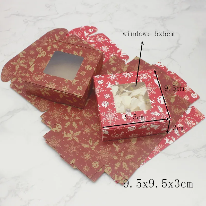 10pcs Multi Size Gifts Box with Window Marbling Style kraft Paper Window Wrapping Package for Jewelry Party Supplies