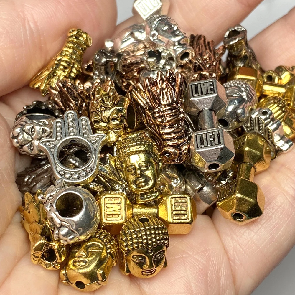 10pcs Antique Dragon Owl Gladiator Buddha Leopard Head Spacer Beads Charm DIY Bracelets Beads for Jewelry Making Accessories