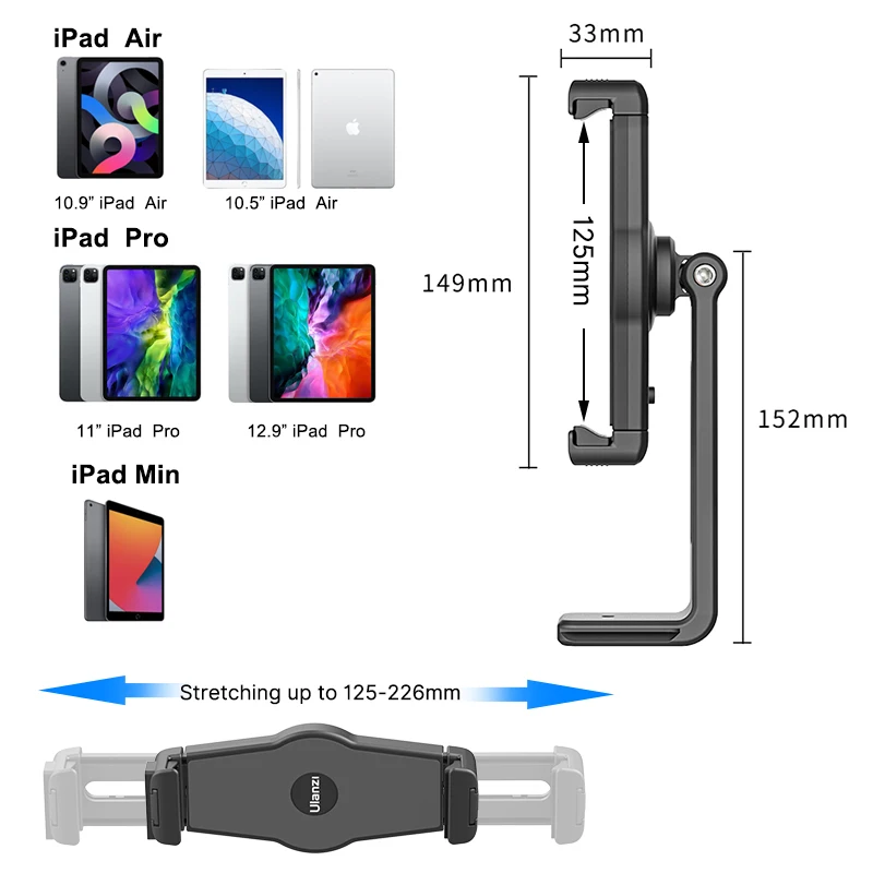 Suporte universal para tablet ulanzi, suporte com ajuste de inclinação 360 ° para ipad mini air pro iphone galaxy vlog