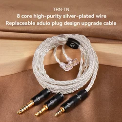 TRN TN 8 Core High-Purity Oxygen Copper + Silve Replaceable Aduio Plug Design HIFI Upgrade Cable  Connector For TRN MT4  MT1max