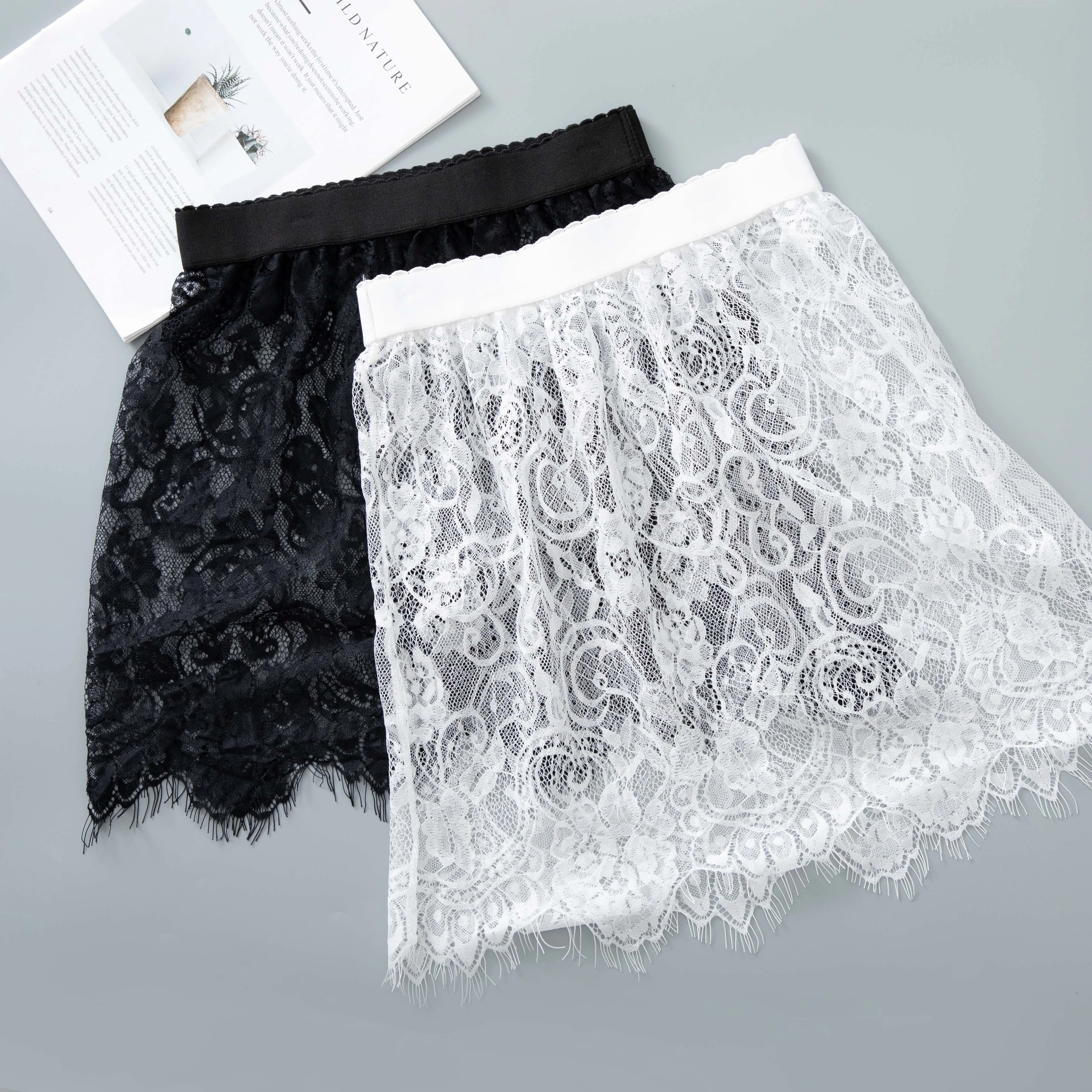 Shirt Extender Women Sexy Mesh Lace Transparent Mini Tulle Skirt Underskirt Korean Ladies High Waist Black White Short Skirt