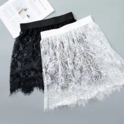 Minifalda de tul transparente de encaje de malla para mujer, Falda corta de cintura alta, Sexy, coreana, color blanco y negro