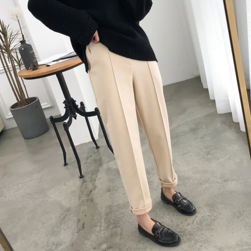 BGTEEVER Winter Women Suit Pants Thicken Women Pencil Pants Elastic Waist Office Ladies Pants Elegant Plus Size Women Trousers