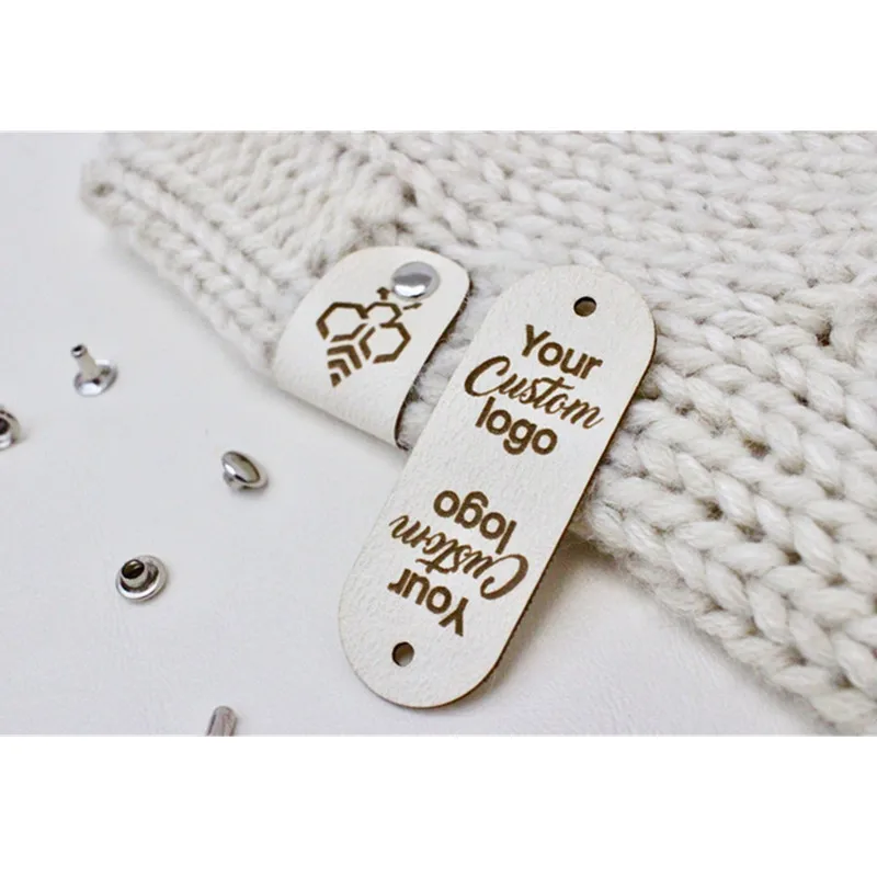 30pcs Custom leather handmade items label brand logo product tags for knitting crochet Fold over Sew on clothing hat DIY lablels