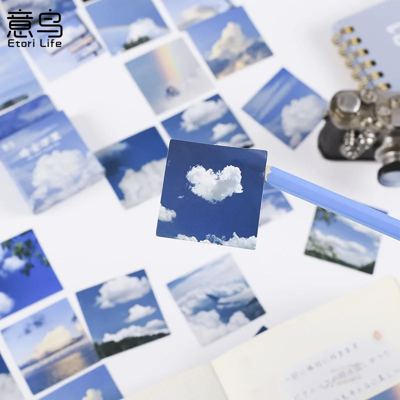 46 Pcs Clear Blue Sky Kawaii Stickers Set Washi Scrapbooks Sticker Set Diy Decorative Stickers Label For Scrapbooking Planner